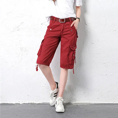 BEIGE CARGO SHORTS FÜR DAMEN KLASSISCH Rot / XS