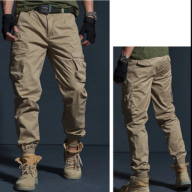 BEIGE SLIM FIT HERREN CARGO HOSE AUS FLEXIBLEM MATERIAL