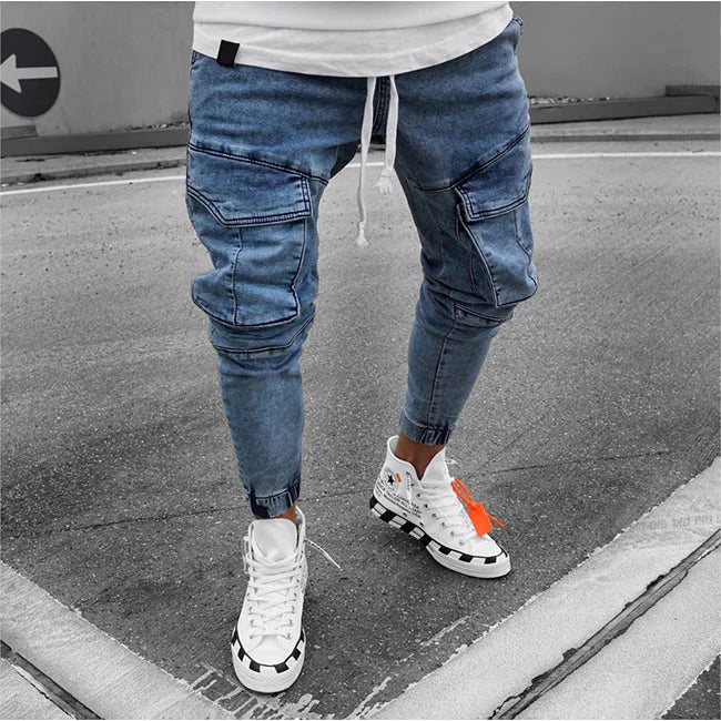 BLAUE SLIM FIT HERREN CARGO JEANS Blau / XS