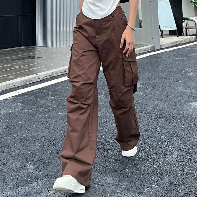 BRAUNE DAMEN CARGO HOSE MIT SCHLAGBEINEN