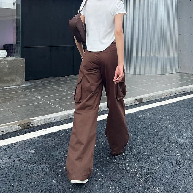 BRAUNE DAMEN CARGO HOSE MIT SCHLAGBEINEN