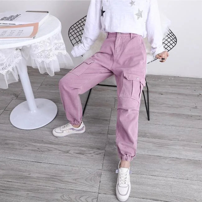 DAMEN CARGO HOSE BLASSROSA HIGH WAIST