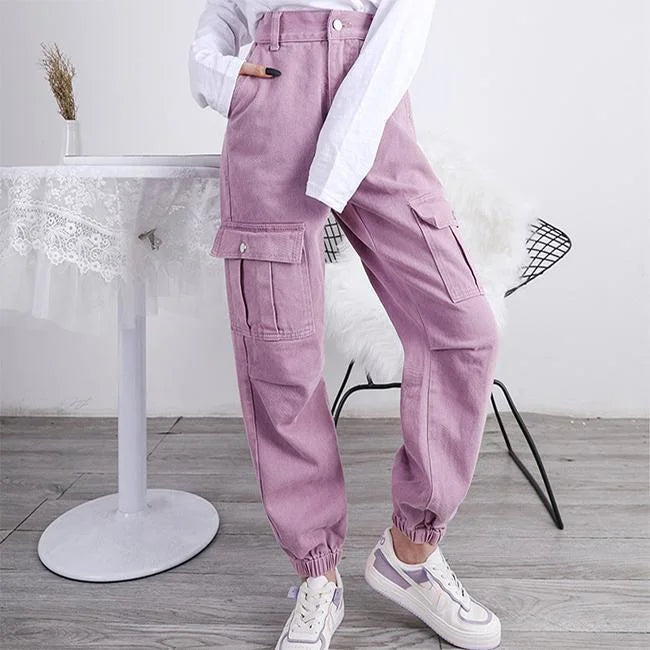DAMEN CARGO HOSE BLASSROSA HIGH WAIST Rosa / S