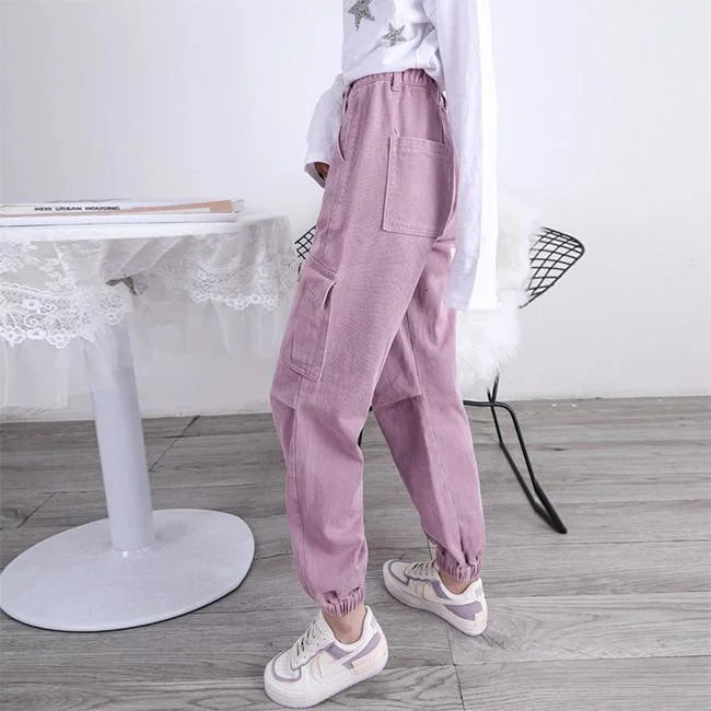 DAMEN CARGO HOSE BLASSROSA HIGH WAIST