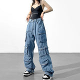 DAMEN CARGO JEANS MIT MEHREREN TASCHEN GEWASCHEN Blau / S
