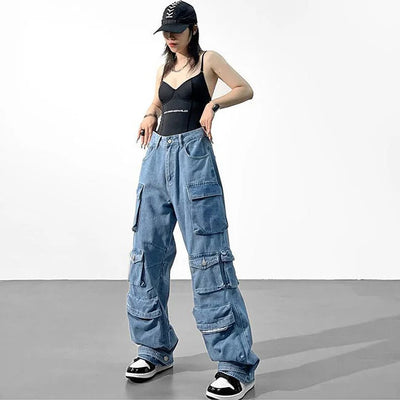 DAMEN CARGO JEANS MIT MEHREREN TASCHEN GEWASCHEN