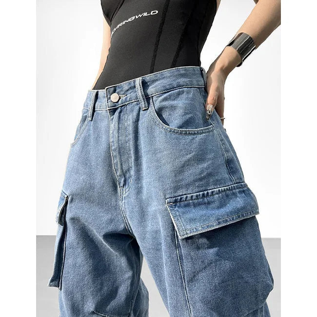 DAMEN CARGO JEANS MIT MEHREREN TASCHEN GEWASCHEN