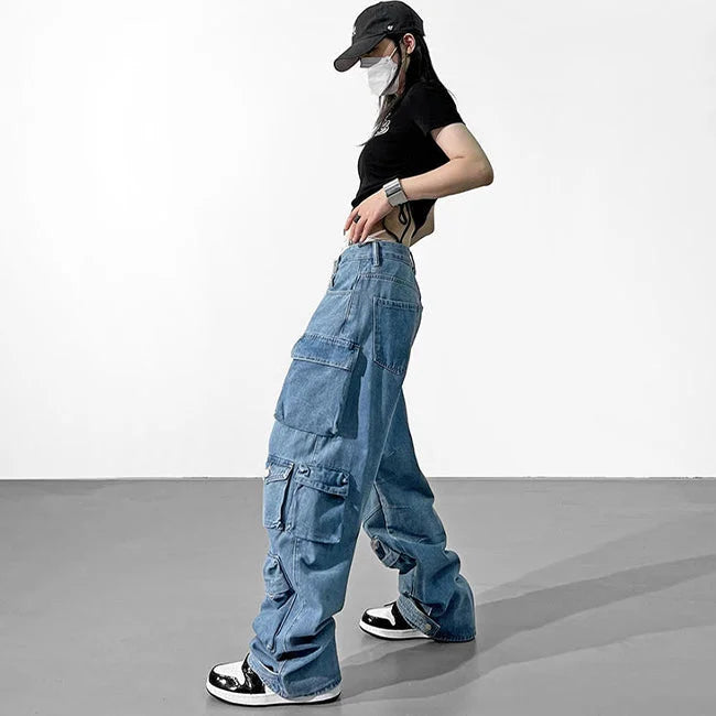 DAMEN CARGO JEANS MIT MEHREREN TASCHEN GEWASCHEN
