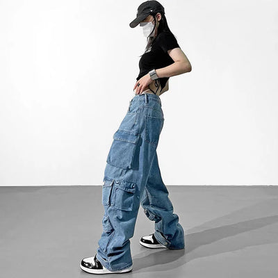 DAMEN CARGO JEANS MIT MEHREREN TASCHEN GEWASCHEN