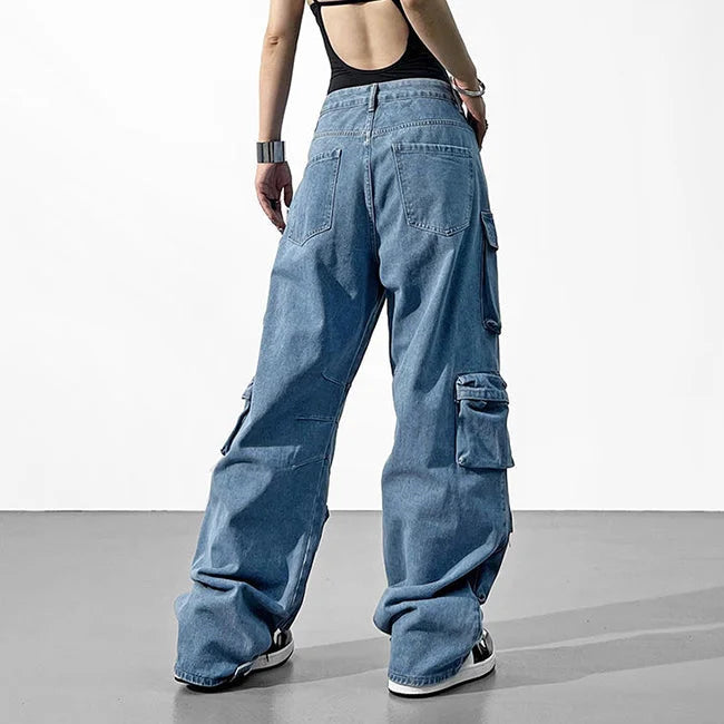 DAMEN CARGO JEANS MIT MEHREREN TASCHEN GEWASCHEN