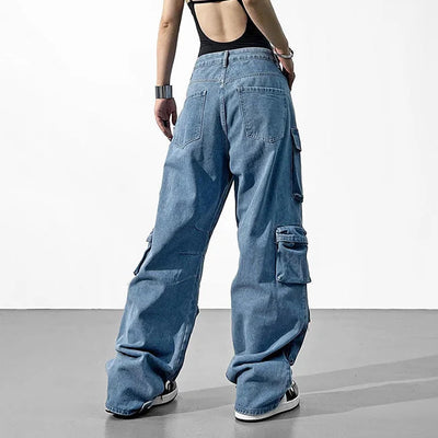 DAMEN CARGO JEANS MIT MEHREREN TASCHEN GEWASCHEN