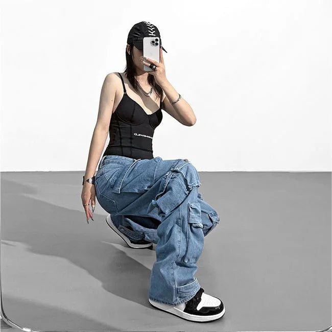 DAMEN CARGO JEANS MIT MEHREREN TASCHEN GEWASCHEN