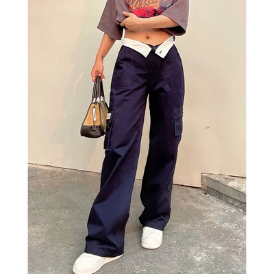 DAMEN CARGO JEANS NAVY BLAU