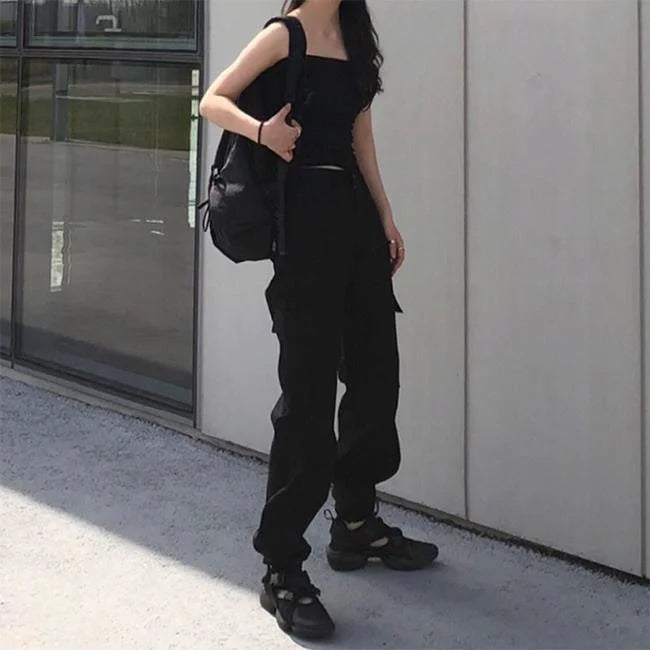 DAMEN HIGH WAIST CARGO HOSE NASHI Schwarz / S