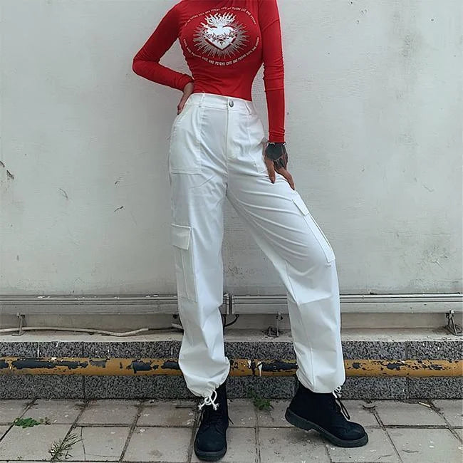 DAMEN HIGH WAIST CARGO HOSE NASHI Weiß / S