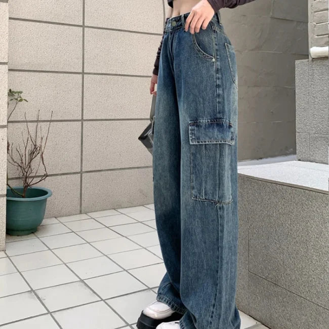 FASHION DAMEN HIGH WAIST CARGO JEANS