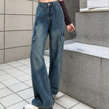 FASHION DAMEN HIGH WAIST CARGO JEANS