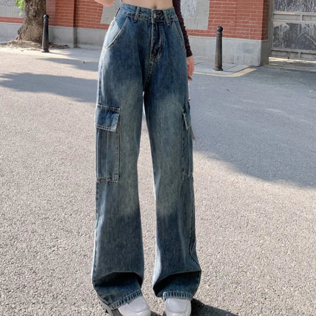 FASHION DAMEN HIGH WAIST CARGO JEANS