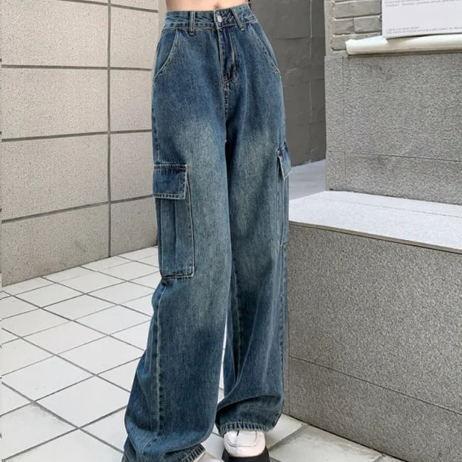 FASHION DAMEN HIGH WAIST CARGO JEANS