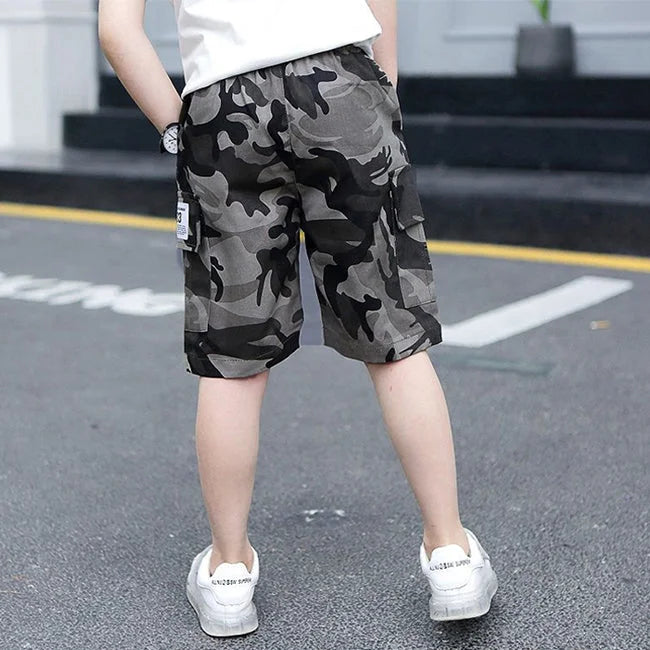 GRAUE CAMOUFLAGE CARGO SHORTS FÜR KINDER