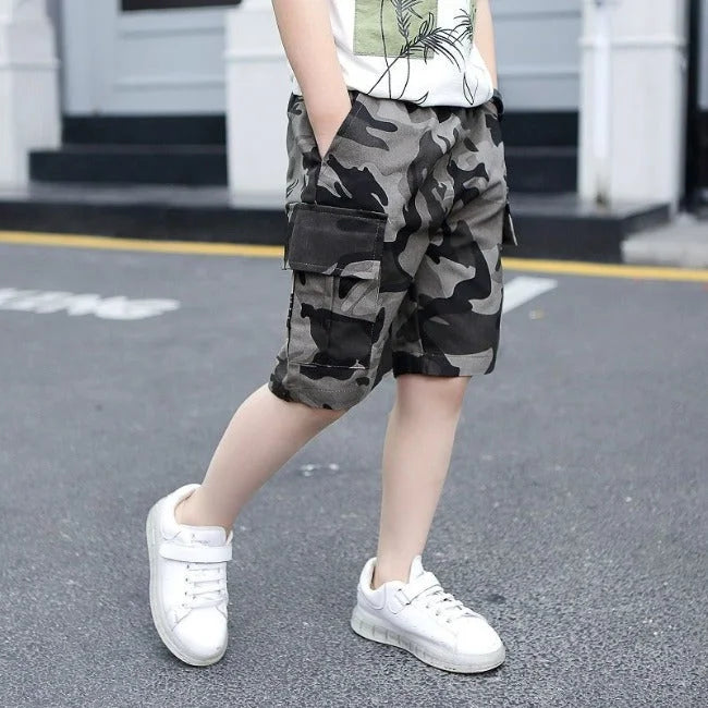 GRAUE CAMOUFLAGE CARGO SHORTS FÜR KINDER