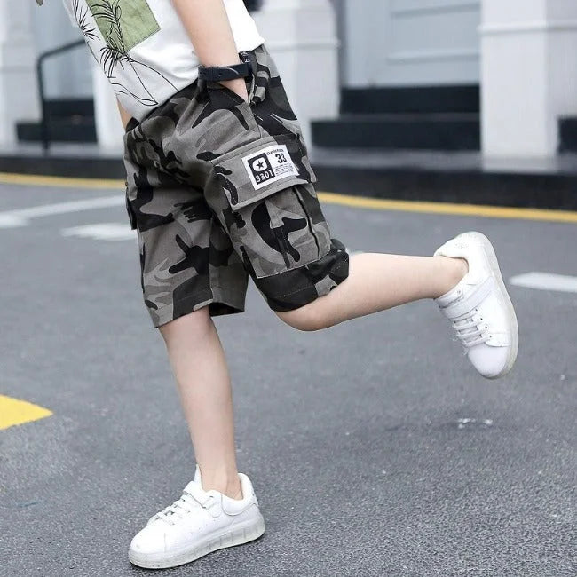 GRAUE CAMOUFLAGE CARGO SHORTS FÜR KINDER