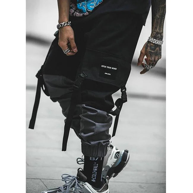 HERREN CARGO HOSE MIT GURT GRAU SCHWARZ