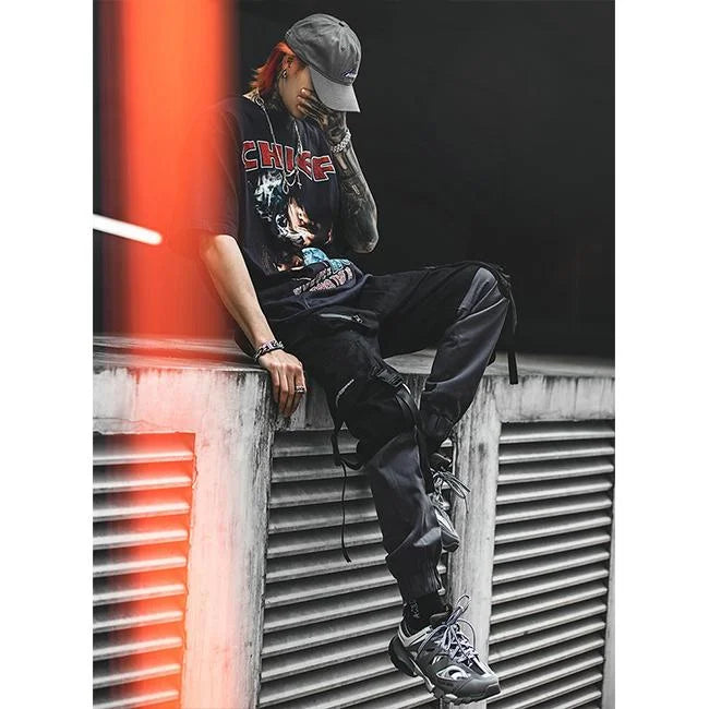 HERREN CARGO HOSE MIT GURT GRAU SCHWARZ