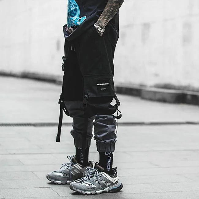 HERREN CARGO HOSE MIT GURT GRAU SCHWARZ