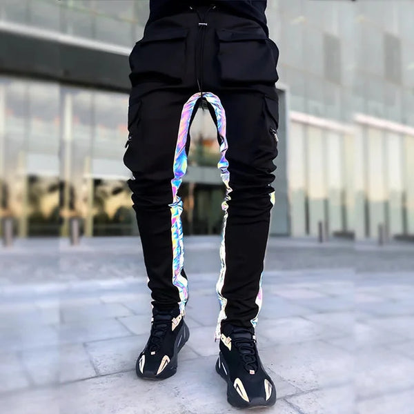 HERREN CARGO HOSE MIT REFLEKTIERENDEN STREIFEN Schwarz / XS
