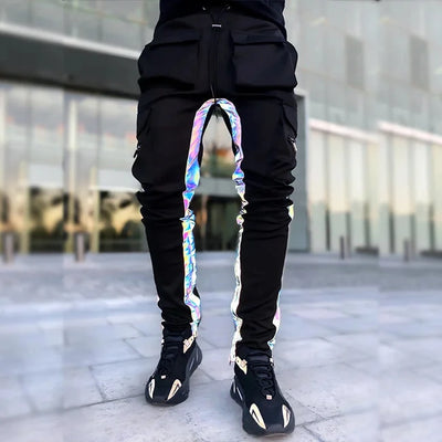HERREN CARGO HOSE MIT REFLEKTIERENDEN STREIFEN Schwarz / XS