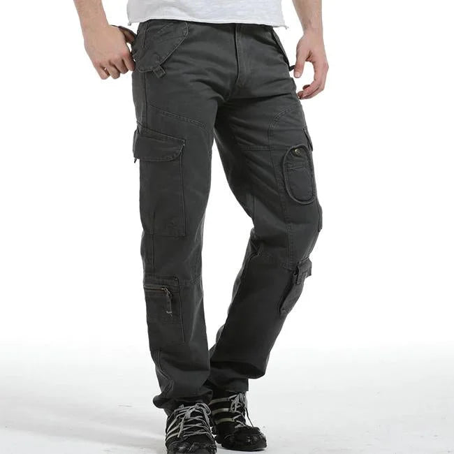 HERREN CARGO HOSE MIT RUNDEN TASCHEN UND GERADEM SCHNITT Grau / XS