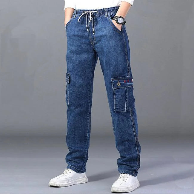 HERREN CARGO JEANS MIT ELASTISCHEM BUND Blau / S