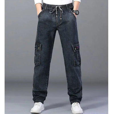 HERREN CARGO JEANS MIT ELASTISCHEM BUND Schwarz / S