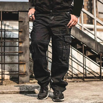 HERREN DENIM CARGO HOSE IN GROSSEN GRÖSSEN Schwarz / L