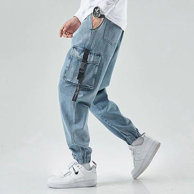 HERREN JEANS CARGO HOSE MIT GÜRTEL Blau / XS