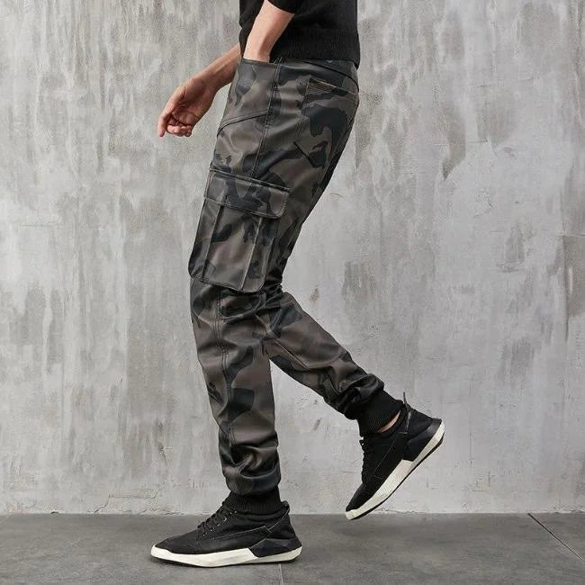 HERREN MILITÄR CARGO HOSE AUS KUNSTLEDER