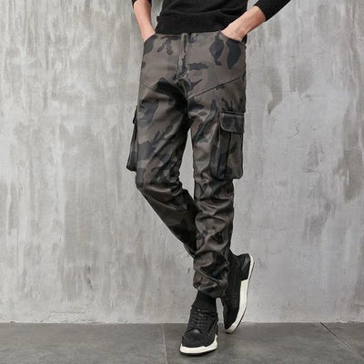 HERREN MILITÄR CARGO HOSE AUS KUNSTLEDER Camouflage / XS