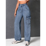 HOCH GESCHNITTENE CARGO JEANS USED LOOK