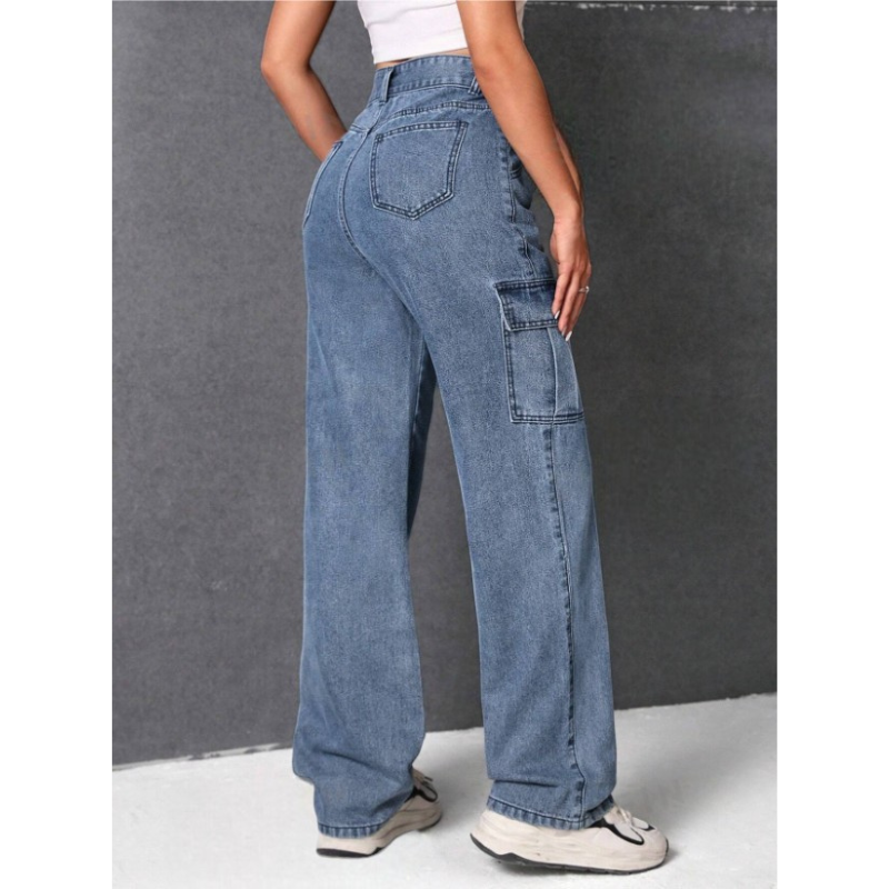 HOCH GESCHNITTENE CARGO JEANS USED LOOK