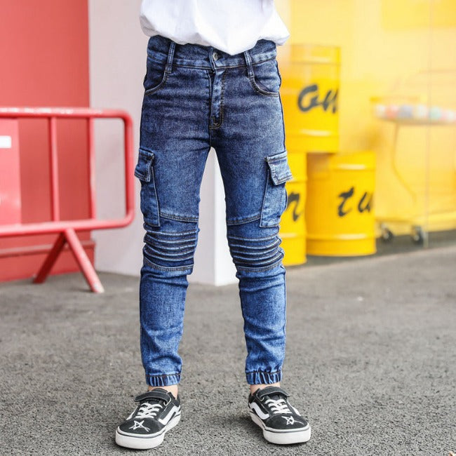 JUGEND CARGO JEANS SKINNY BLAU Camouflage / 5 jahre