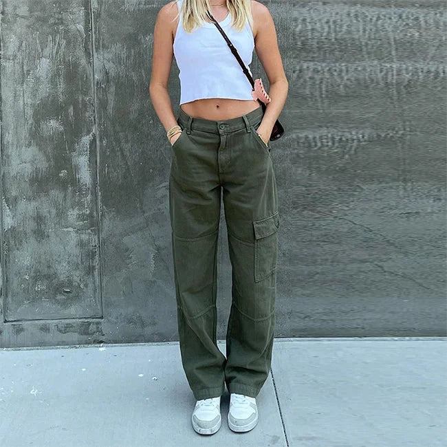 KHAKI CARGO JEANS DAMEN WEIT GESCHNITTEN Khaki / S
