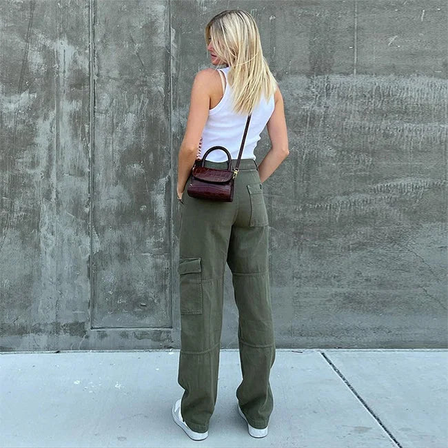 KHAKI CARGO JEANS DAMEN WEIT GESCHNITTEN