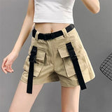 KURZE DAMEN CARGO SHORTS IN KHAKI MIT TRÄGERN Beige / S