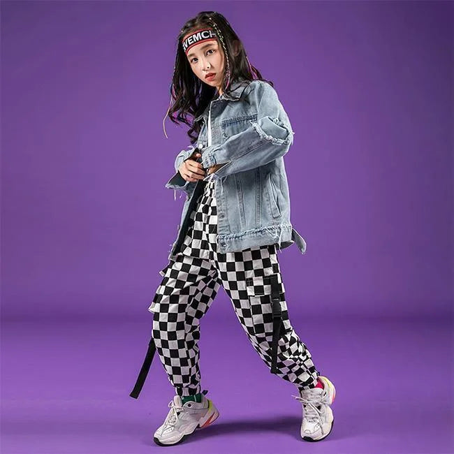 MÄDCHEN CARGO HOSE HIP HOP KAROMUSTER Weiß / 4 jahre