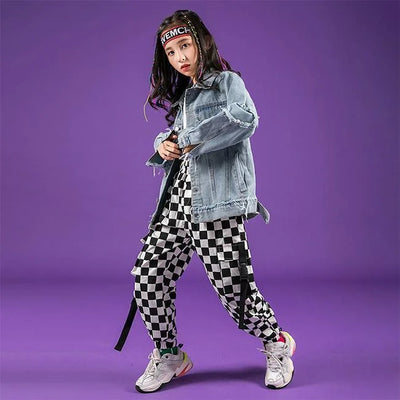 MÄDCHEN CARGO HOSE HIP HOP KAROMUSTER Weiß / 4 jahre