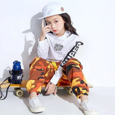 MÄDCHEN CARGO HOSE ORANGE CAMOUFLAGE DESIGN