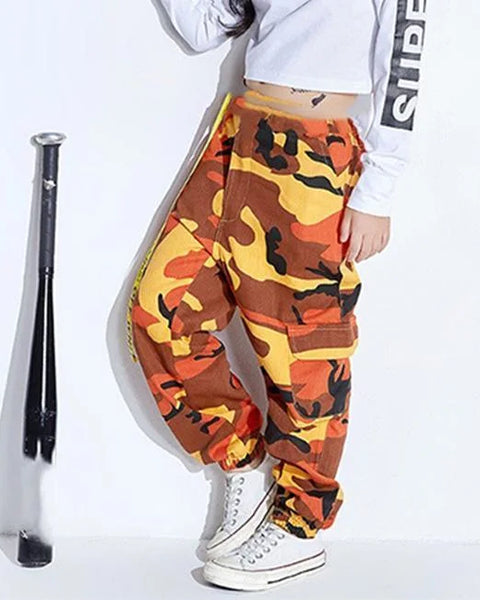 MÄDCHEN CARGO HOSE ORANGE CAMOUFLAGE DESIGN