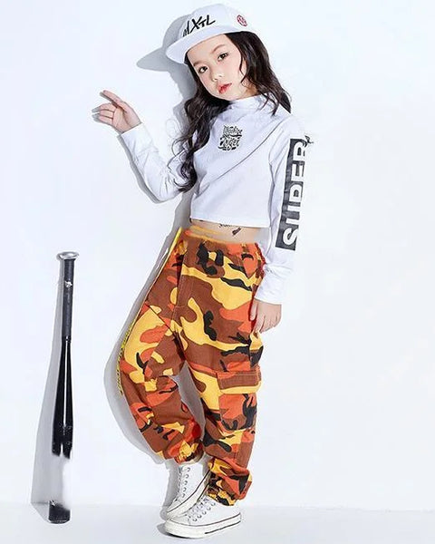 MÄDCHEN CARGO HOSE ORANGE CAMOUFLAGE DESIGN