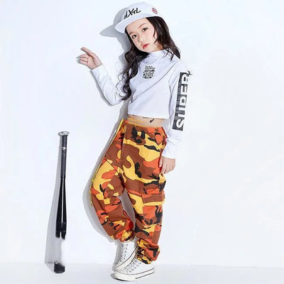 MÄDCHEN CARGO HOSE ORANGE CAMOUFLAGE DESIGN